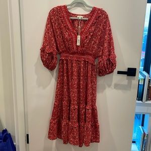 Red Floral Midi Dress